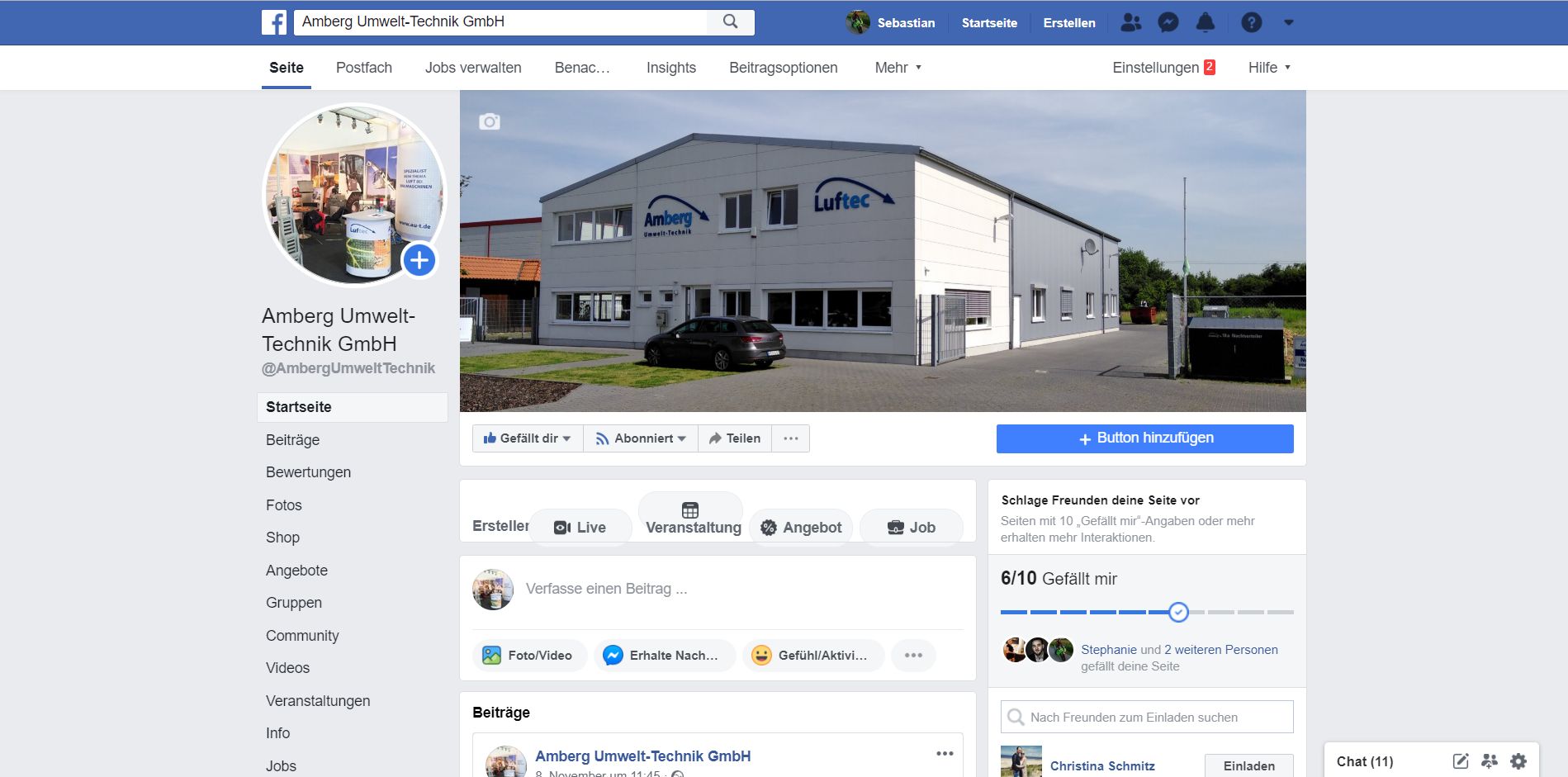 Facebook Seite Amberg-Umwelttechnik